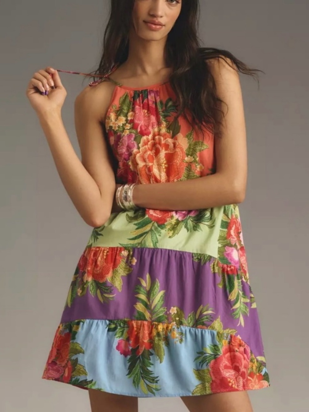 Farm Rio Floral Tiered Halter Dress - Multicolor
